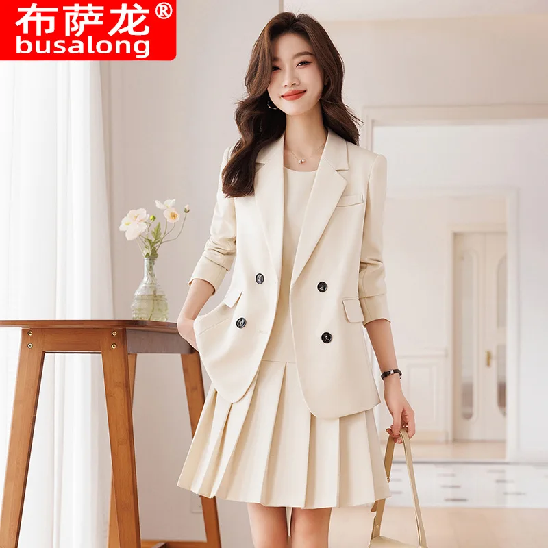 Gray Suit Jacket for Women Spring and Autumn2024New Temperament Goddess Style Casual Business Attire Suit Suit Skirt Autumn