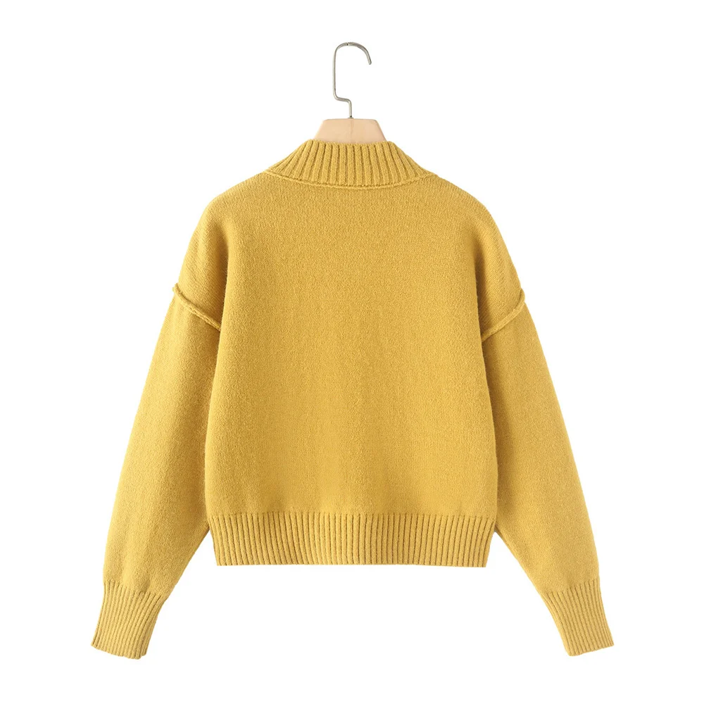 PB&ZA Stitching Decoration Long Sleeve Round Neck Loose Knitted Sweater Autumn/Winter New Women's Wear