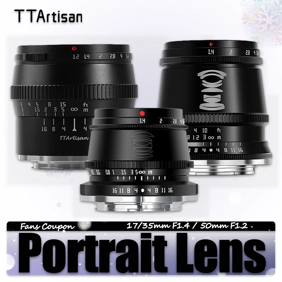 TTArtisan APS-C Frame 17mm F1.4 35mm F1.4 50mm F1.2 Portrait Lens for Camera Studio Photography Sony E Fujifilm X Nikon Z Mount