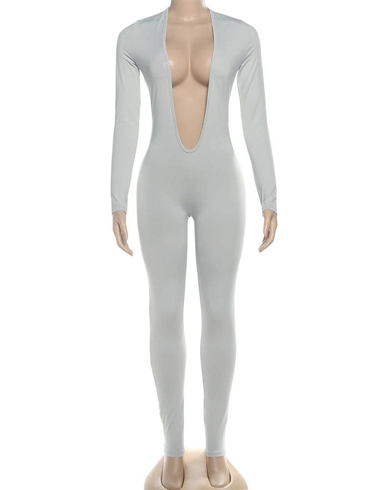 Leosoxs バックレスセクシーなジャンプスーツ女性ベーシッククラシックディープ V ネックフルスリーブバックレストレンドミッドナイトクラブウェアワークアウトオーバーオール