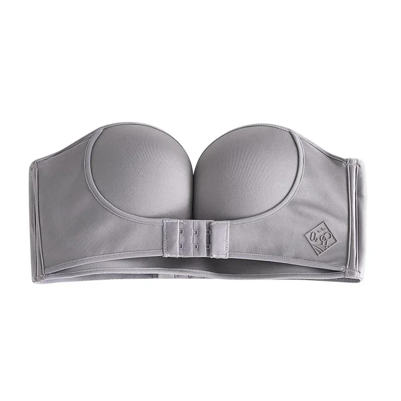 Grande tamanho grande copo underwear strapless frente fivela reuniu antiderrapante invisível sexy sutiã envoltório senhoras