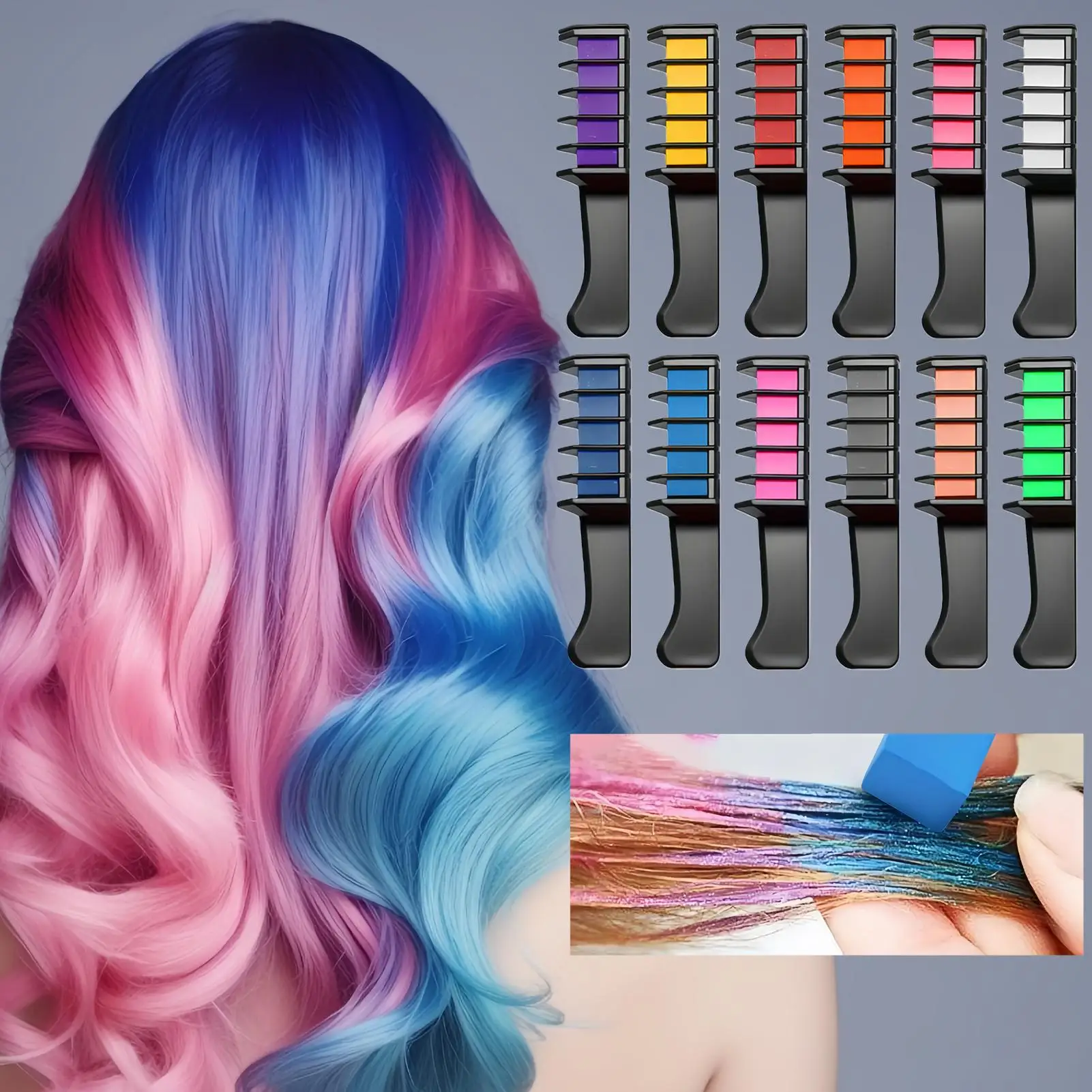 

Цвет волос, мел, мел, набор расчесок, моющаяся краска для волос, набор для макияжа для детей, девочек, подростков, день рождения, Рождество, Новый год, косплей, вечеринка