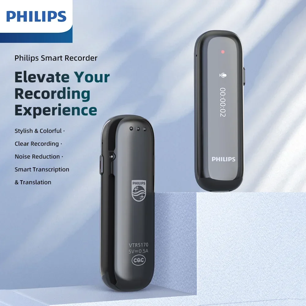 Philips VTR5170 Voice Recorder 0.87 inch Screen High-quality Recording Smart Noise Reduction for Meeting Record Student Learning