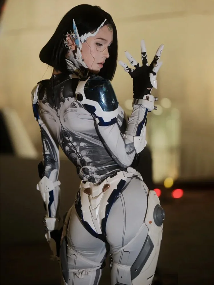 المستقبل AI الميكانيكية فتاة بذلة تأثيري مرونة عالية ضيقة المرأة السراويل الطويلة الماس منخفضة الخصر