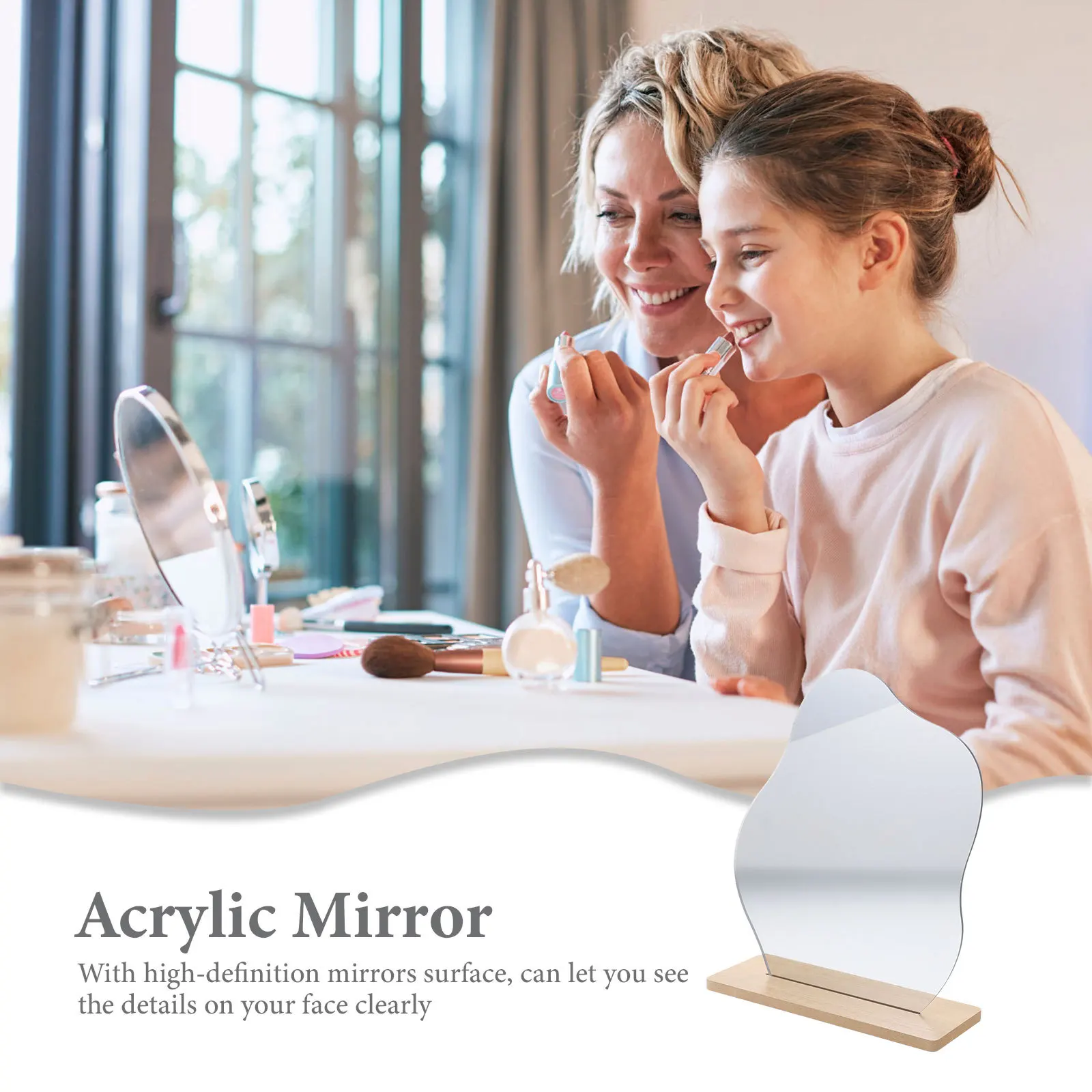 1Set Acryl Wolke Form Make-Up Mit Holz Ständer Desktop Dekor Für Schlafzimmer Badezimmer Büro Tisch Eitelkeit Spiegel Dekorative