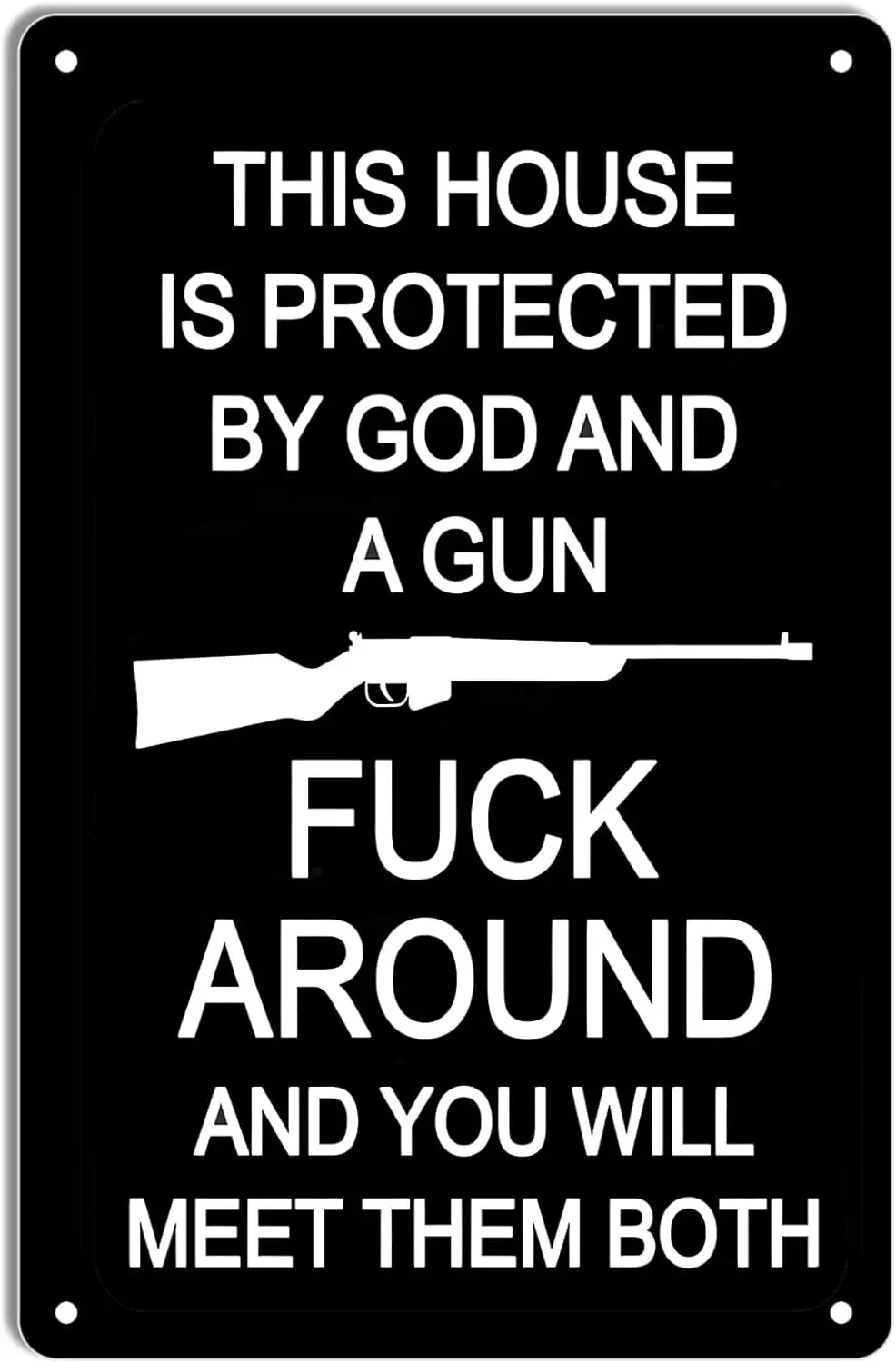 This House is Protected By God and a Gun Metal Tin Sign,Man Cave Wall Decor No Trespassing Signs Hanging Iron Painting Plaque fo