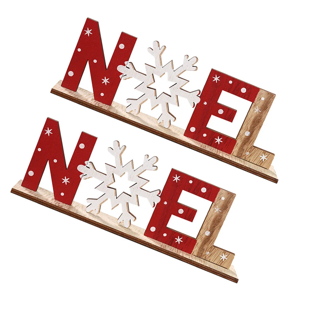 2 Pcs Christmas Decorations Table Sign Desktop Ornament Wooden Plaque Noel Banquet