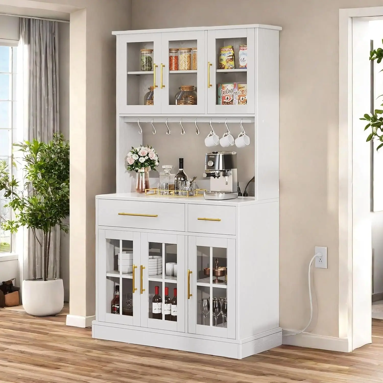 Dwvo 71'' Kitchen Pantry Storage Cabinet With Microwave Stand, Modern Tall Kitchen Hutch Cabinet With Power Outlet, Food Pantry