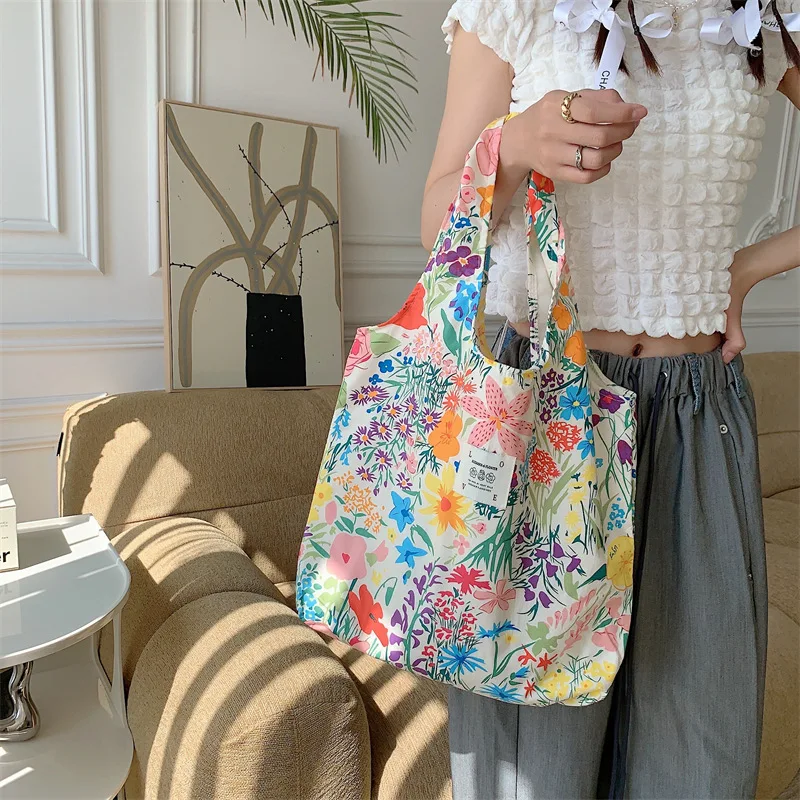 Youda New Style Fashion Vintage Floral Cotton Fabric Shoulderbag for Women Simple Hanbag Large Casual Capacity Shopper Tote Bags