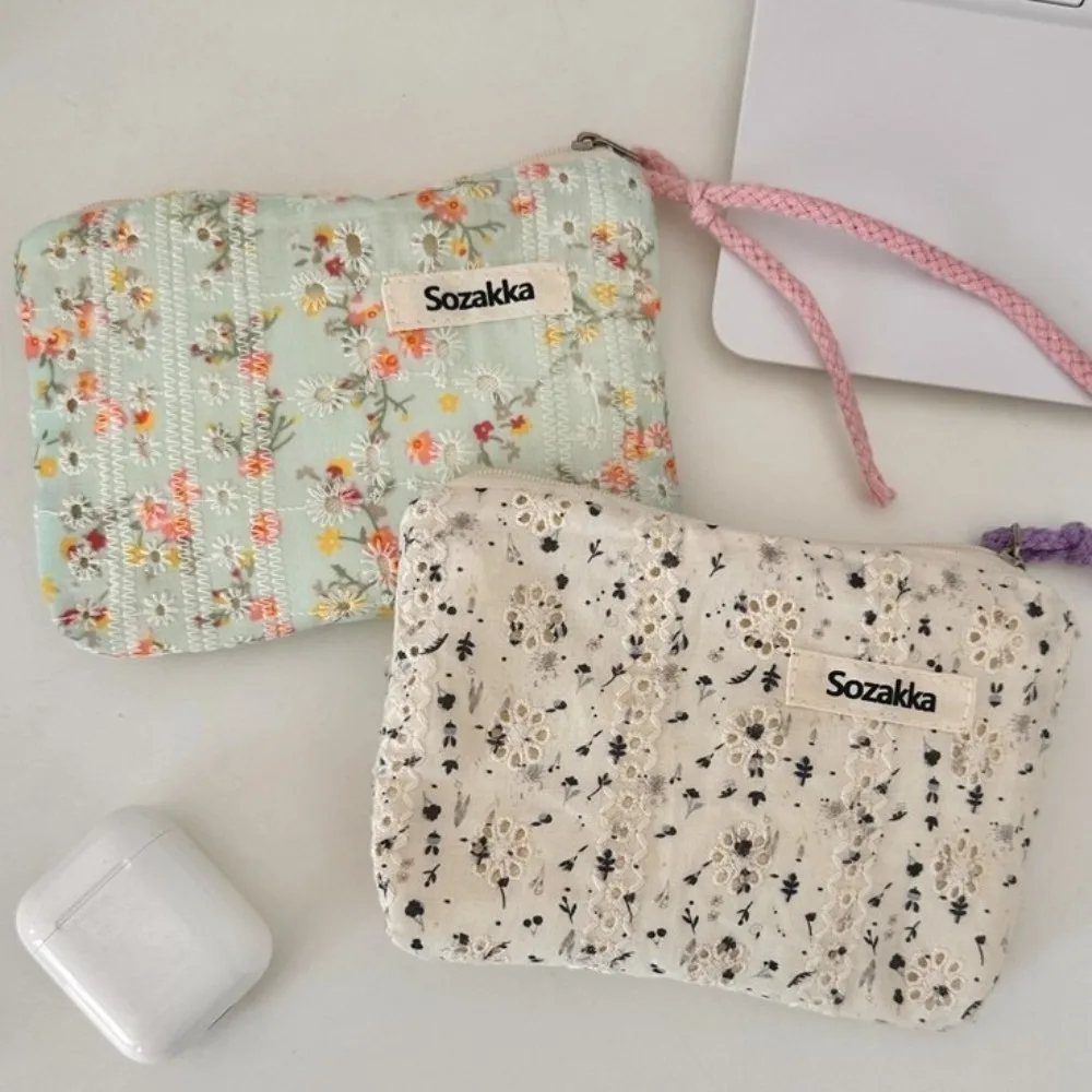 Fashion Flower Pattern Coin Purses Lipstick Earphone Coin Wallet Zipper Pouch