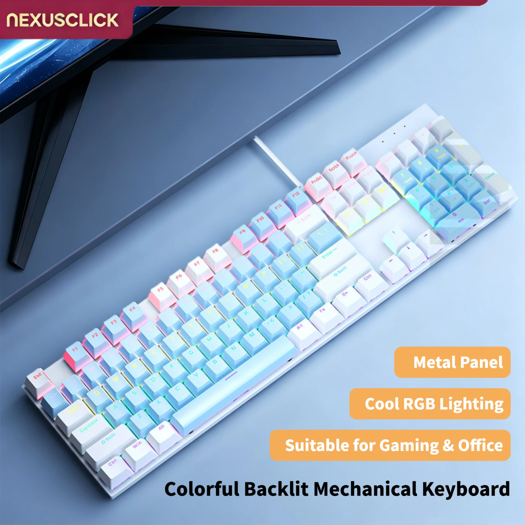 NEXUSCLICK K104 RGB Backlit Mechanical Keyboard,104 Keys Wired Gaming Keyboard Wear-resistant Keycap Plug and Play for Computer