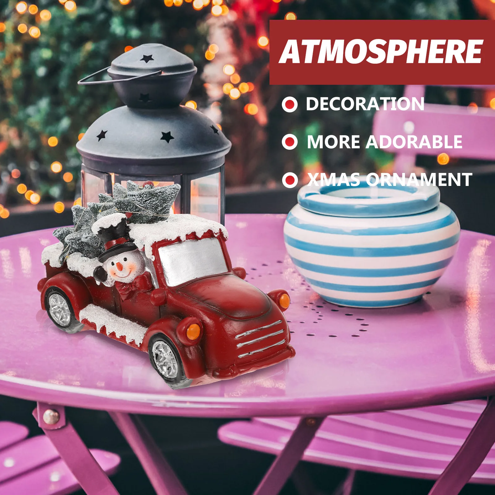 

Resin Truck Sculpture Xmas Red Truck Christmas Decoration LED Lights Gift Xmas Desktop Ornament Christmas Supply