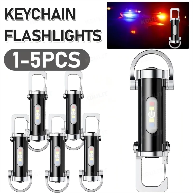 Rechargeable LED Keychain Flashlights Multifunction COB Work Light 7 Modes Emergency Keychain Lamp for Walking Searching Hiking
