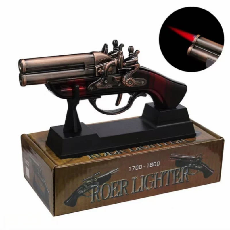 

Retro Foreign Gun Model Inflatable Lighter Metal Windproof Spray Red Flame Cool Office Living Room Decoration Lighter Men's Gift