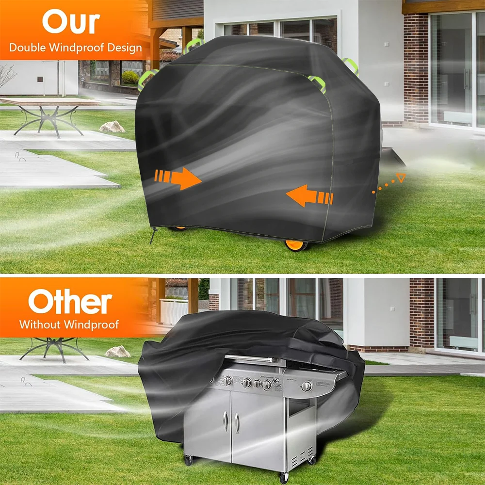 210D غير نافذ للمطر في الهواء الطلق غطاء للشواء ، الغاز الغبار أكسفورد خيمة الشواء غطاء شرائط مقاومة للماء رف الشواية غطاء فرن واقي