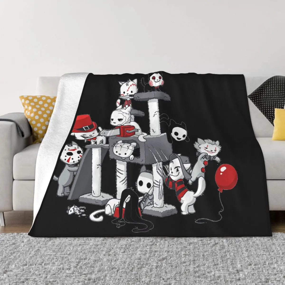 Horror Cats Blankets Halloween Micheal Myers Spooky Creepy Friends Fuzzy Funny Throw Blanket for Home Restaurant Spring Autumn