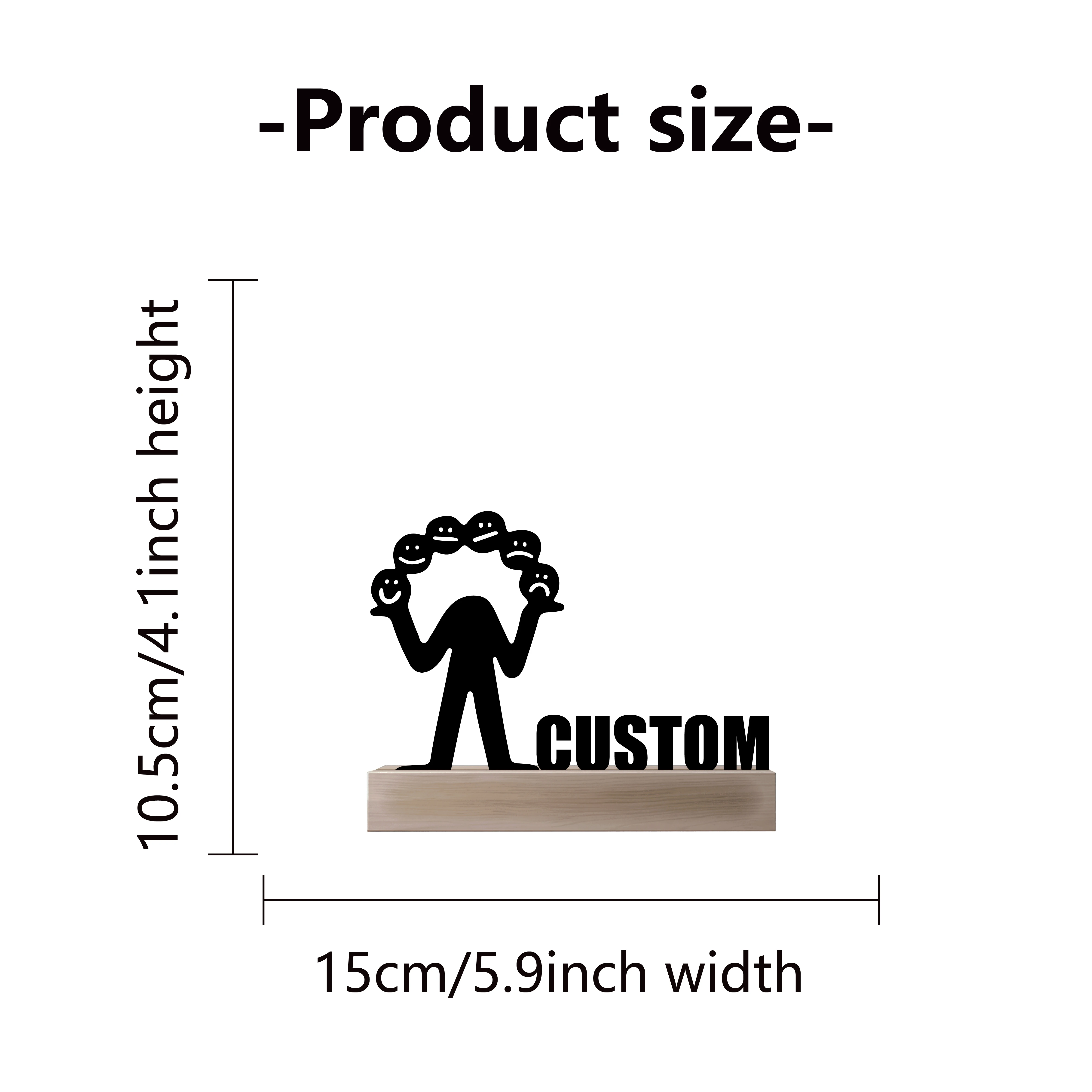 1pc Simple face Custom Name Metal Statue Metal Ornament With Wood Base Tin Sculpture Art Crafts With Wood Base