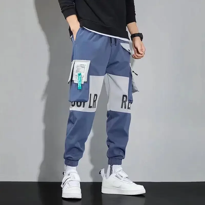 Classic Streetwear Casual Pants Men Ribbons Jogging Pants Male Slim Fit Spring Cargo Pants Multi-Pockets Trouser