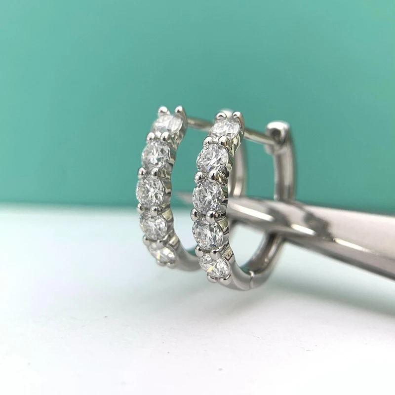 

925 Silver Rows Moissanite Hoop Earrings Women D Color Moissanite Diamond Circle Huggie Earrings 18k White Gold Plated Pass Test