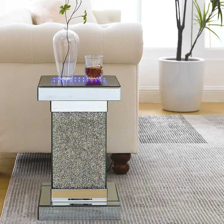 

Nordic small coffee table living room l Nordic silver mirror coffee table led light atmosphere coffee table blue light crea