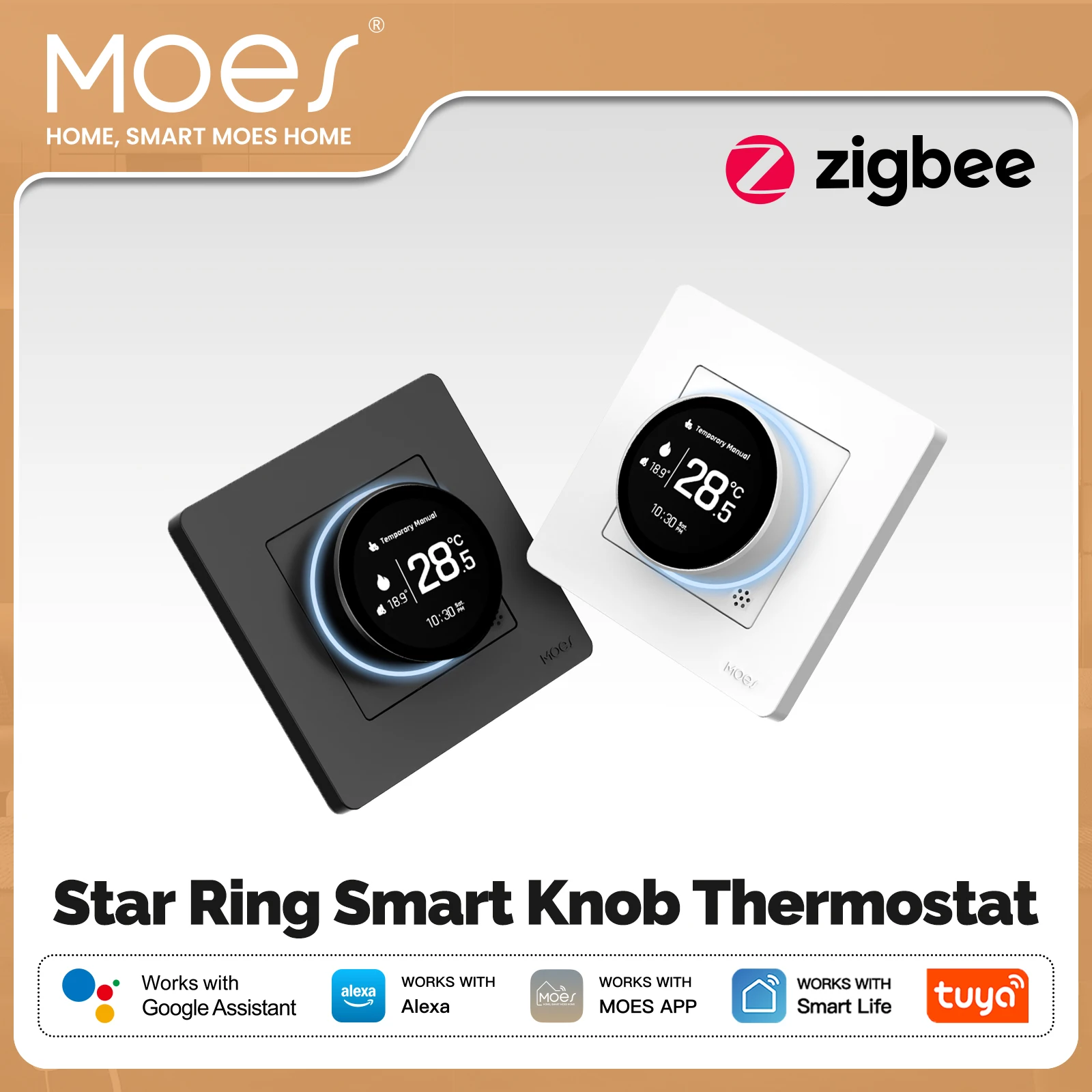 MOES Tuya ZigBee Smart Knob Thermostat Star Ring Series Temperature Controller Water Boiler Electric Heating With Alexa Google
