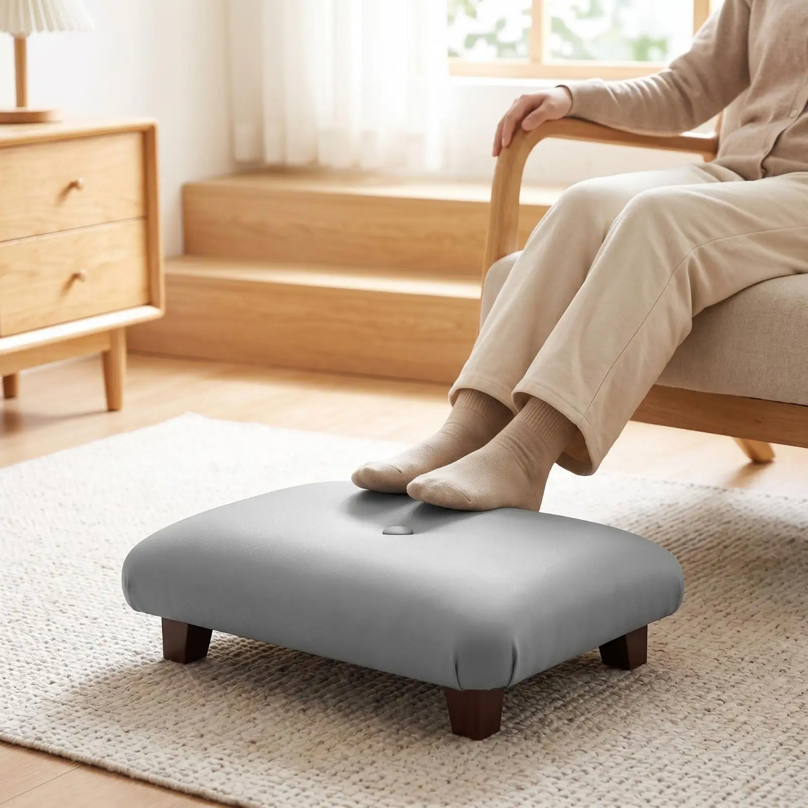 Low-Profile Footstool Cushioned Rectangular Footstool Tufted Foot Stool for Office Workers, Gaming Hobbyists, Living Room