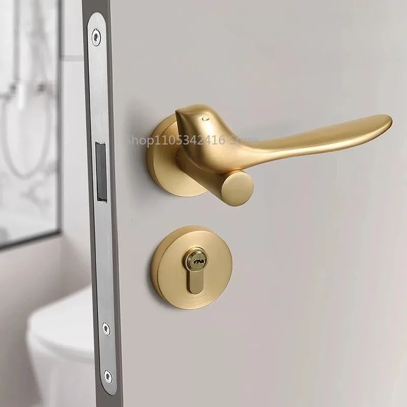 Golden Bird Indoor Door Lock, Vintage Golden Bedroom Door Lock with Mute Design – Home Security Hardware