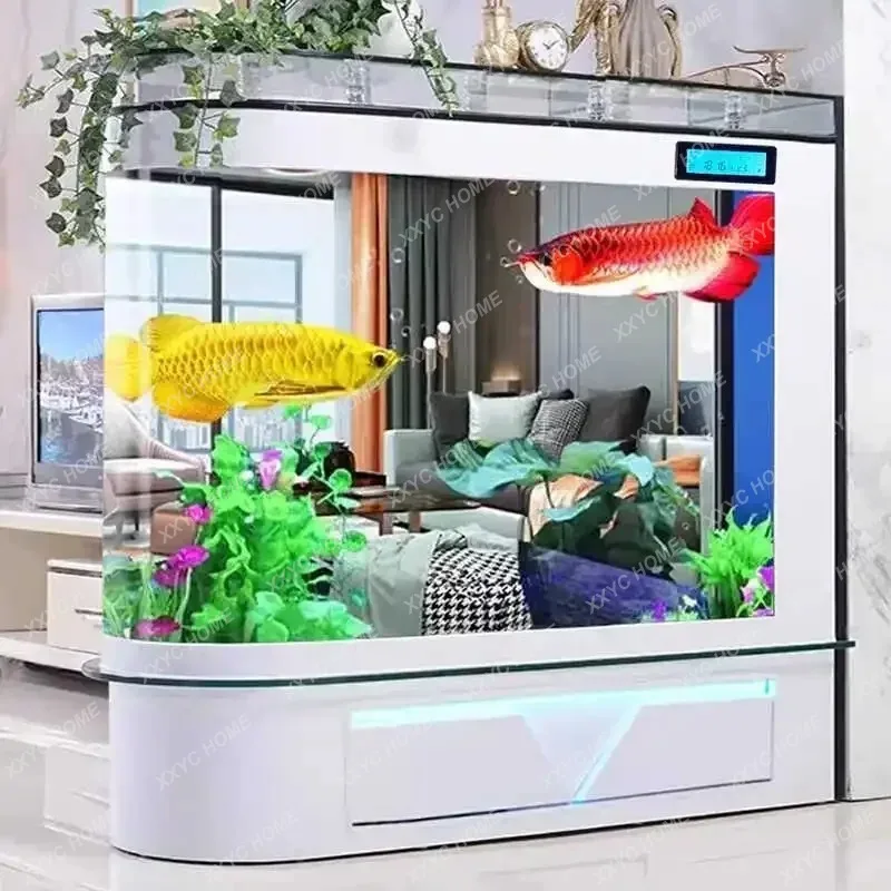 XX Fish Tank Screen Living Room Partition Light Luxury Wind Large Change Water Floor Lazy Fish Globe