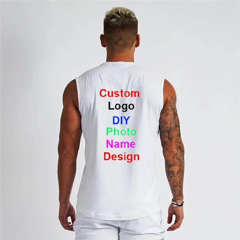 Custom Cotton Gym Tank Top Men Make Your Design Logo Sports Clothing Men Print Original Design Bodybuilding Fitness Running Vest