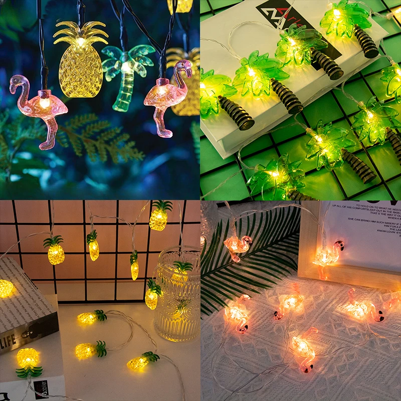 Hawaiian Decorations Flamingo Pineapple Coconut Tree LED String Lights Tropical Party Supplies Wedding Birthday Home Decoration