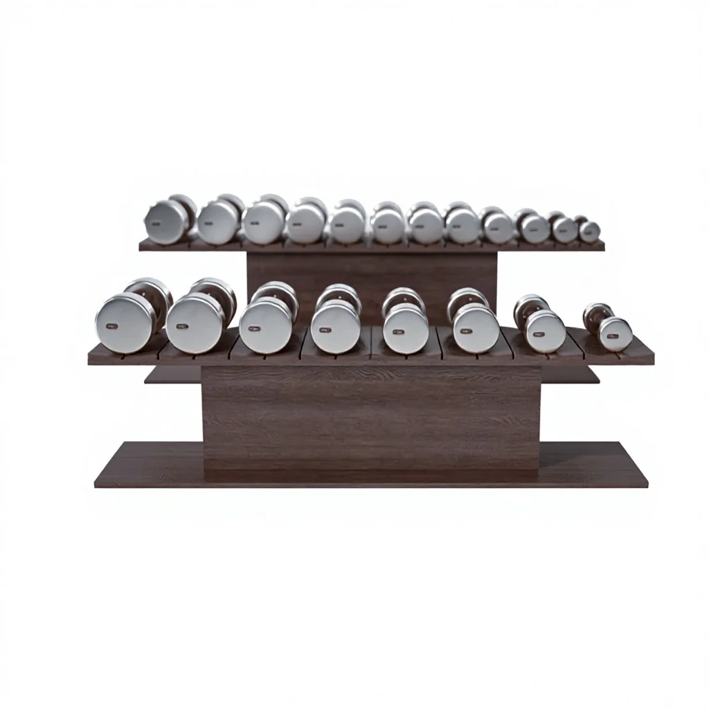 Premium Red Oak Dumbbell Rack, Universal for Commercial Home, Stable Durable, 6-in-1 Storage Solution