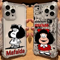 Cute Cartoon Bow Mafaldas Phone Case for IPhone 16 15 14 13 12 11 Mini Pro Max X XR XSMax 7 8 Plus Shockproof Transparent Cover
