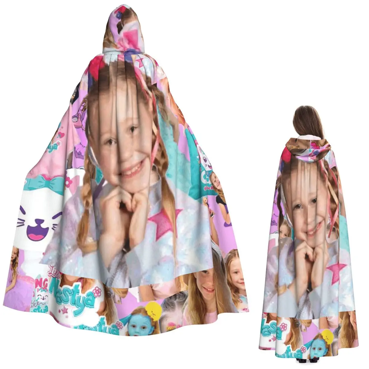 

Милый как Настя Kawaii мультфильм длинный плащ с капюшоном ведьма средневековый костюм косплей накидка Хэллоуин вампир для взрослых унисекс