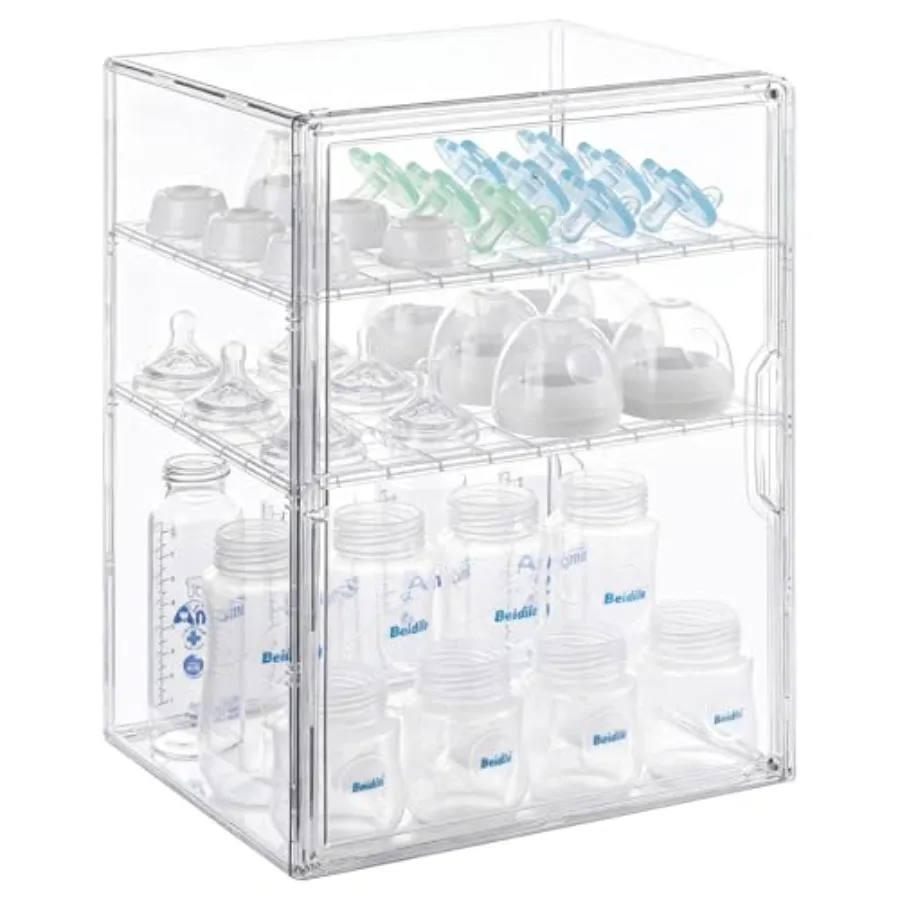

Curated Picks Baby Bottle Organizer 3 Tier Bottle Storage Organizer Baby for Nipples, Pump Parts, Food Jars Clear Acrylic Bottl