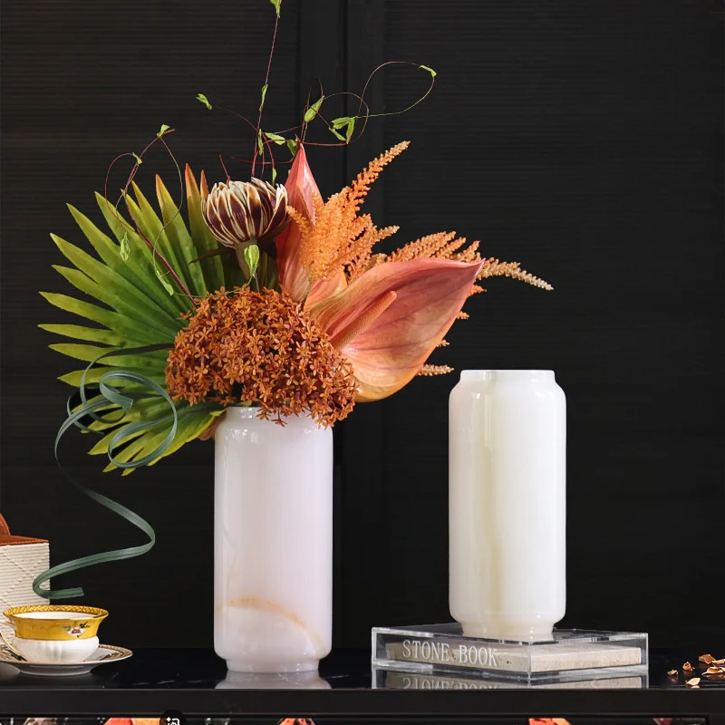 Home Modern Light Luxury New Chinese Villa Hotel Entrance A few natural jade flower ware floral decoration ornaments