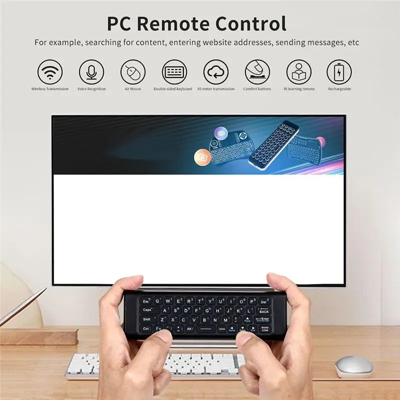 ABQU Universal 2.4G Wireless Remote Control Keyboard Air Mouse for Android TV Box Mini PC HTPC with IR Learning Silver
