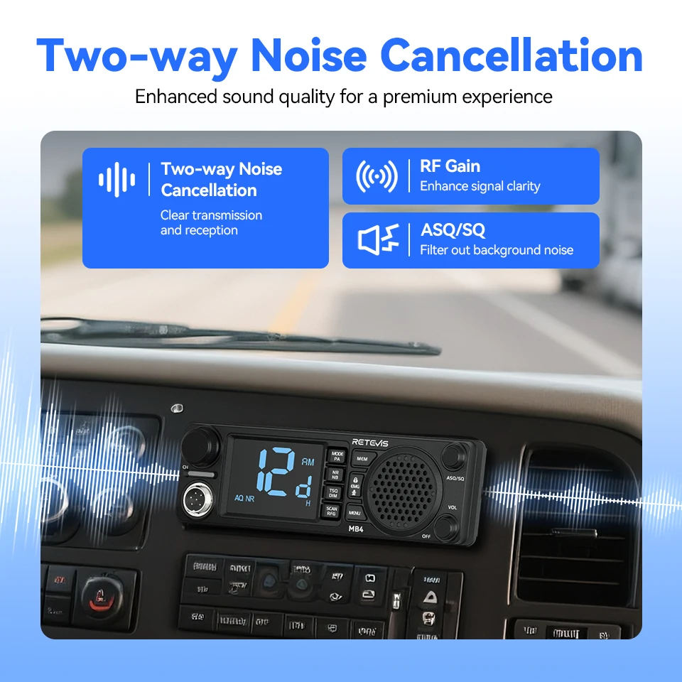RETEVIS MB4 Car Radio DIN design VOX AM/FM 40 CB Channels  Noise  Cancellation Front Speaker  for Trucking Off-Road Road Trips