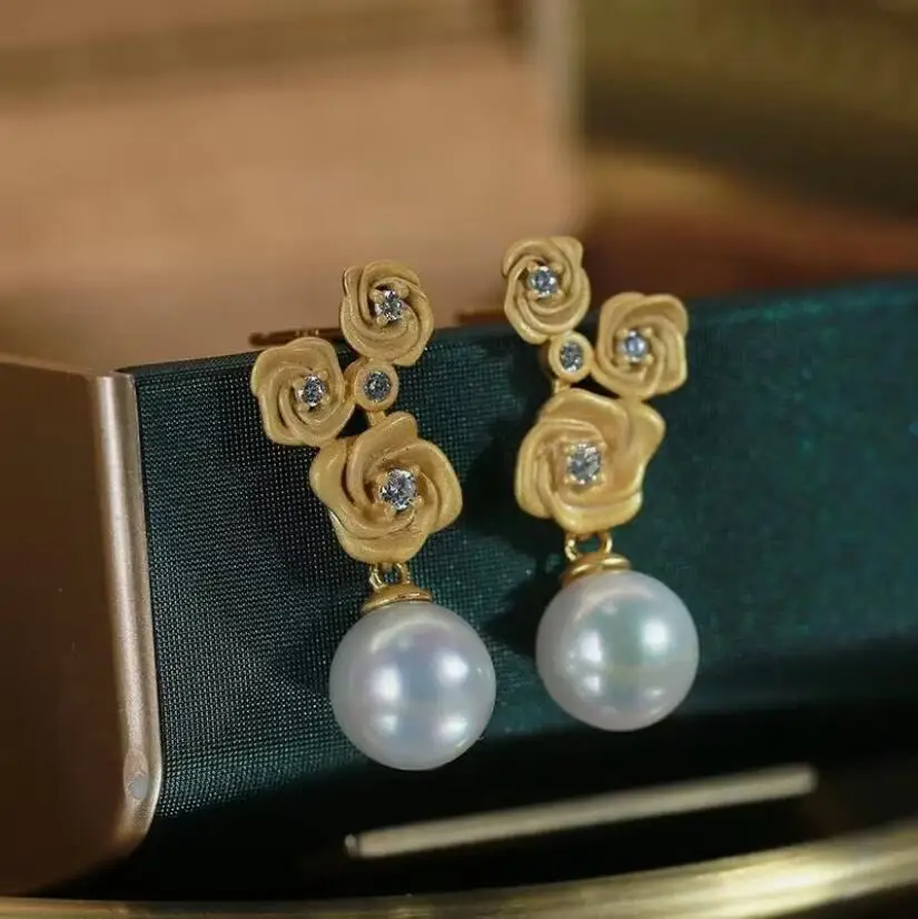 classic pair of 9-10mm 10-11mm south sea round white pearl dangle earring 925s