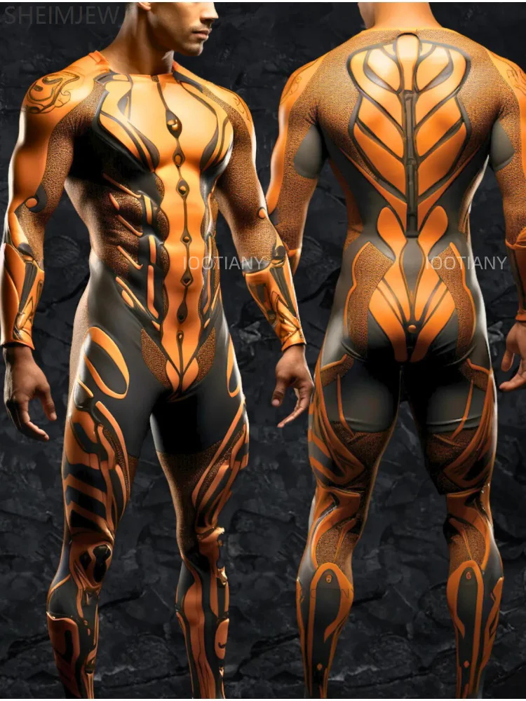 

Halloween Men's Sexy Cyber Sci-fi Lycra Stretch Tights Carnival Party Warrior Stage Performance Role Playing Costume Zentai Suit