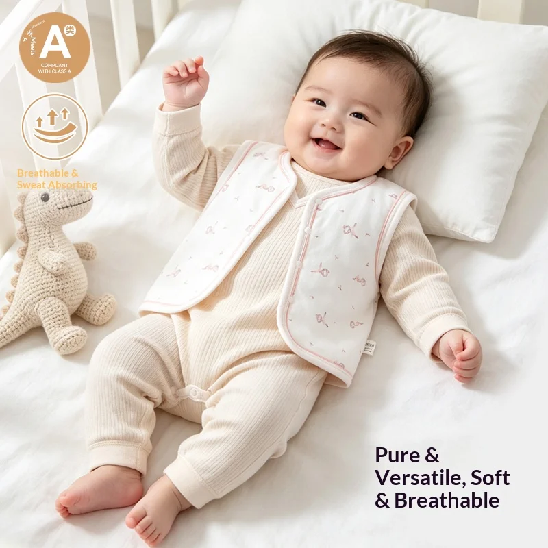 Baby 40g Quilted Vest, Grade A Warm Waistcoat, Soft Belly-Cover Sleeveless Layer for Infants, Autumn/Winter