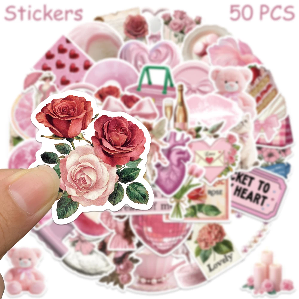 50 قطعة من ملصقات الدب الجمالية الوردية للهاتف المحمول والكمبيوتر المحمول ولوح التزلج والجيتار DIY ملصقات كرتونية مقاومة للماء