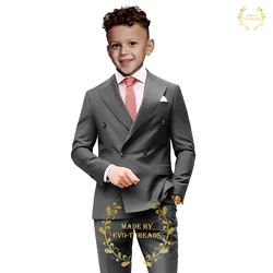 Grey Fashion 2-piece Boys' Set (Jacket+Pants) Peak Lapel Spring Autumn Uniform Custom Kids Tailcoat for Wedding Ball School Prom