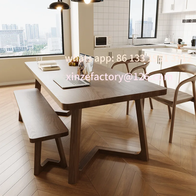 

Customizable Nordic all-solid wood dining table and chair combination household small apartment living room rectangular table