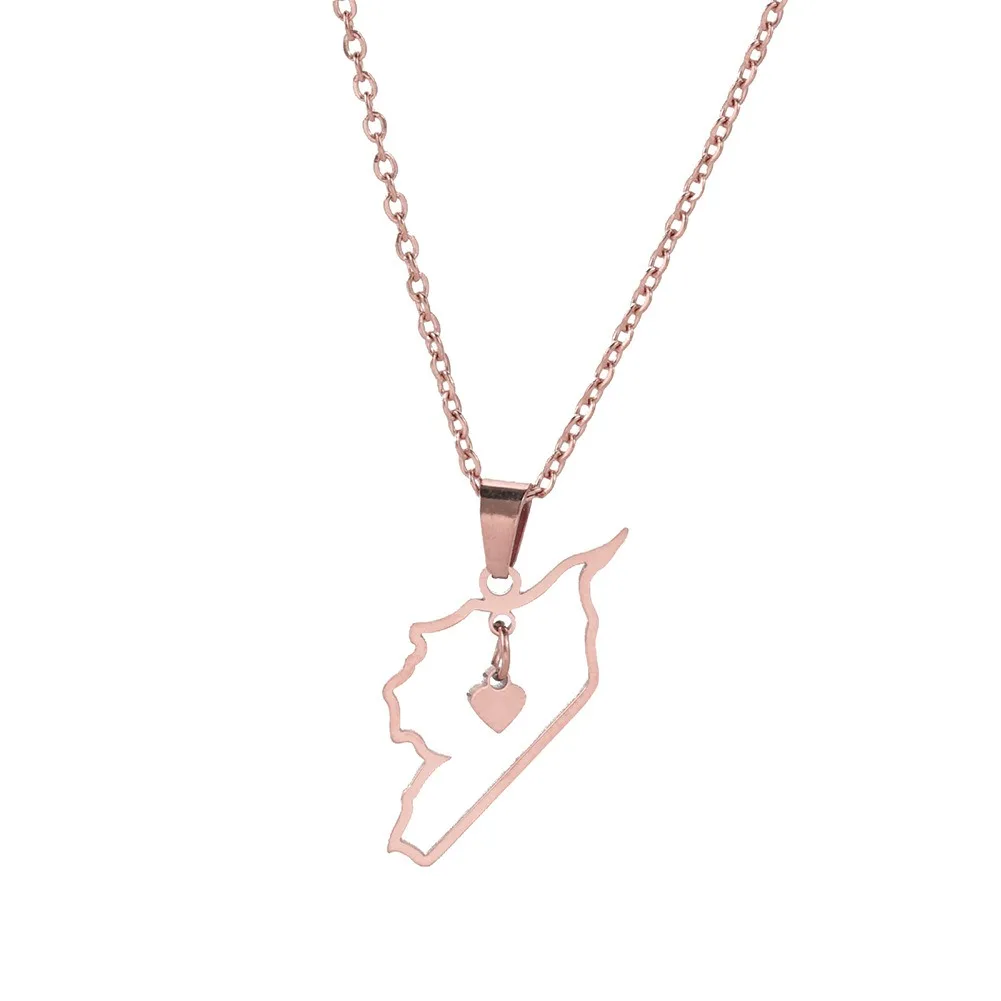 Stainless Steel Syria Map Flag Pendant Necklaces for Women Men Gold Color Hollow Charm Syrians Map Jewelry Gift Wholesale New