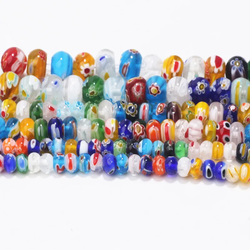 6 8 10 mm flache runde Millefiori-Blumen-Lampwork-Perlen, bunte Muranoglasperlen für Schmuckherstellung, DIY-Armbänder, Halskette