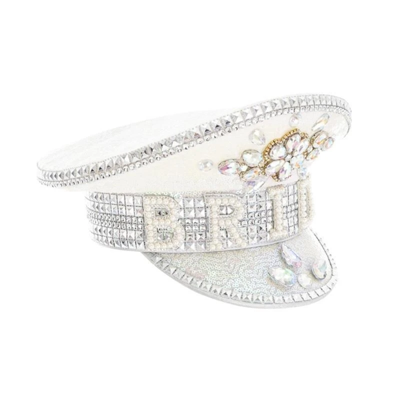 R1WE Blingbling حجر الراين الكابتن قبعة الإبحار حزب قبعة المرحلة الدعائم غطاء الرأس الزفاف