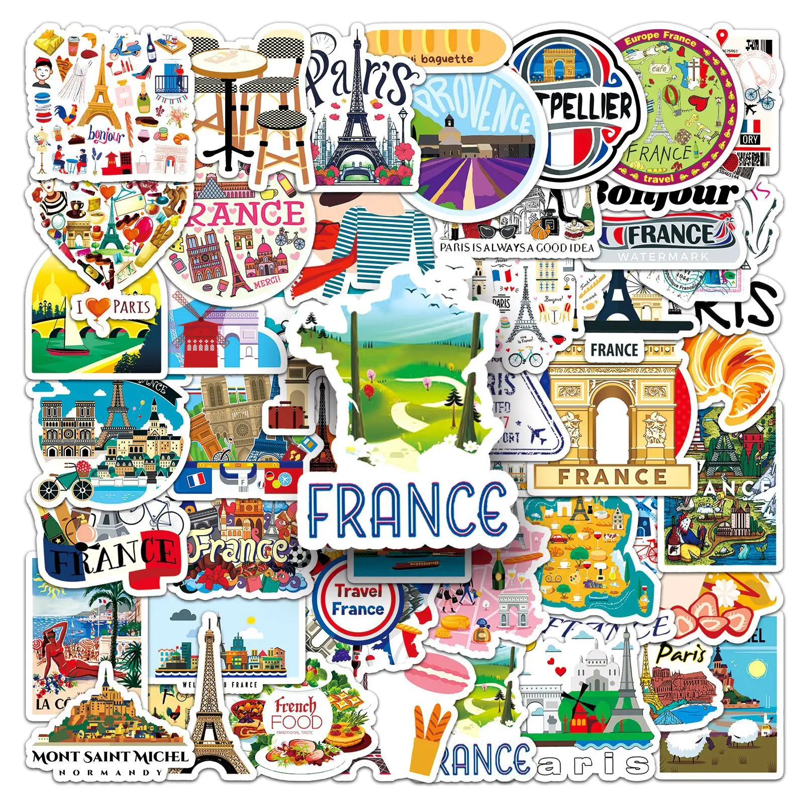 

50Pcs French Elements Series Graffiti Stickers Suitable for Laptop Helmets Desktop Decoration DIY Stickers Toys Wholesale