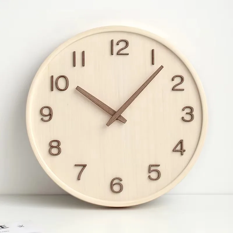 Simple Retro Wooden Wall Clock, Japanese Style Noiseless Decorative Timepiece, Living Room Home Wall Decoration