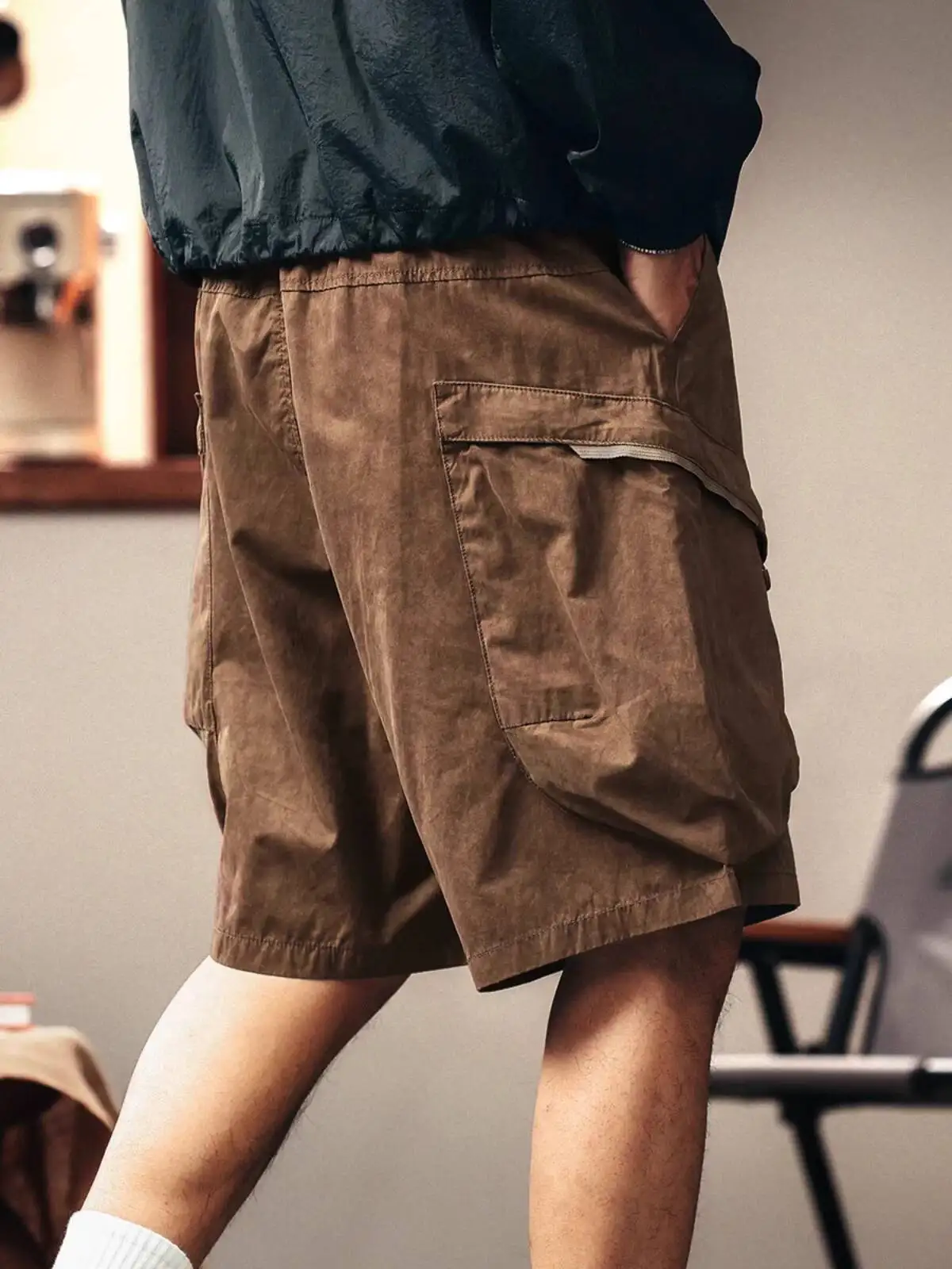 

High End Mountain Style Vintage Lightweight Cargo Shorts Men's Summer Ice Silk Mid Length Casual 5 Point Pants
