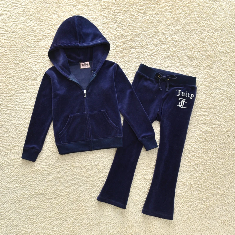 Set for Children 2 Pieces 2024 Spring Autumn Hoodies Top and Pants Suit Girl Velvet Clothing